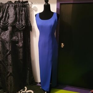 Simple maxi formal dress in blue with rhinestones a peep hole back
